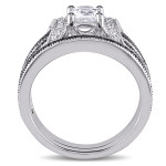 Sterling Silver Created White Sapphire and 2/5ct TDW Black and White Diamond Bridal Ring Set - Handcrafted By Name My Rings™ Sterling Silver Created White Sapphire and 2/5ct TDW Black and White Diamond Bridal Ring Set - Handcrafted By Name My Rings™