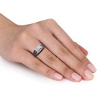 Sterling Silver Created White Sapphire and 2/5ct TDW Black and White Diamond Bridal Ring Set - Handcrafted By Name My Rings™ Sterling Silver Created White Sapphire and 2/5ct TDW Black and White Diamond Bridal Ring Set - Handcrafted By Name My Rings™