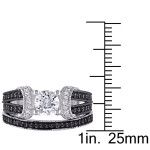 Sterling Silver Created White Sapphire and 2/5ct TDW Black and White Diamond Bridal Ring Set - Handcrafted By Name My Rings™ Sterling Silver Created White Sapphire and 2/5ct TDW Black and White Diamond Bridal Ring Set - Handcrafted By Name My Rings™
