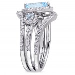 Sterling Silver Marquise-Cut Sky-Blue Topaz and White Topaz Three-Piece Ring Set - Handcrafted By Name My Rings™