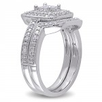 Sterling Silver Princess-cut Quad 1/3ct TDW Diamond Double Halo Bridal Ring Set - Handcrafted By Name My Rings™
