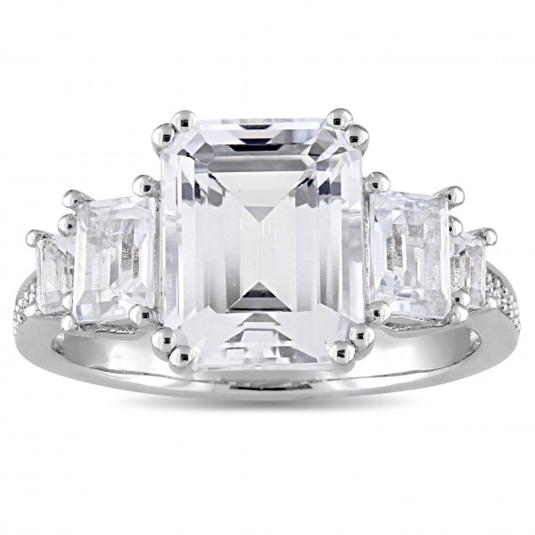 Sterling Silver White Topaz and Diamond Accent Vintage Engagement Ring - Handcrafted By Name My Rings™
