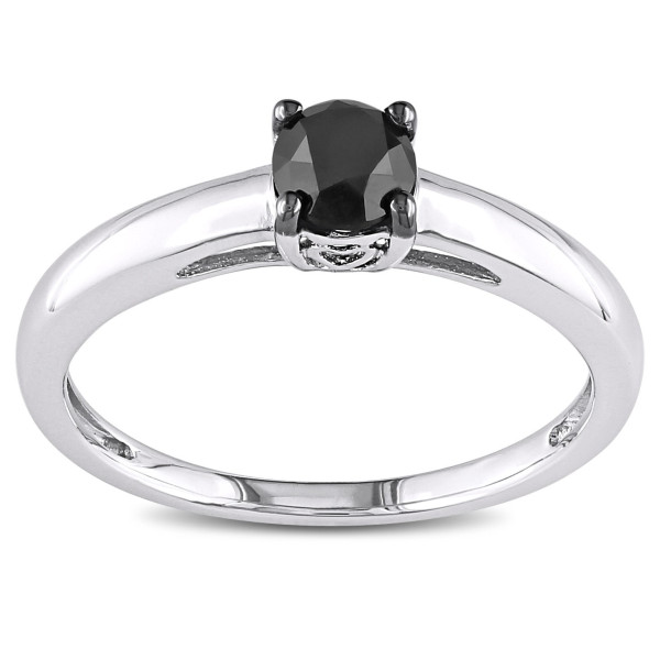 Sterling Silver and Black Rhodium Plated Silver 1/2ct TDW Black Diamond Solitaire Engagement Ring - Handcrafted By Name My Rings™