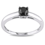Sterling Silver and Black Rhodium Plated Silver 1/2ct TDW Black Diamond Solitaire Engagement Ring - Handcrafted By Name My Rings™