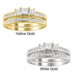 Gold 1 1/2ct TDW Three Stone Diamond Bridal Ring Set - Handcrafted By Name My Rings™