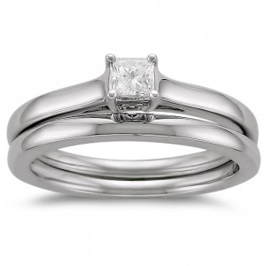 Gold 1/4ct TDW Diamond Solitaire Bridal Ring Set - Handcrafted By Name My Rings™
