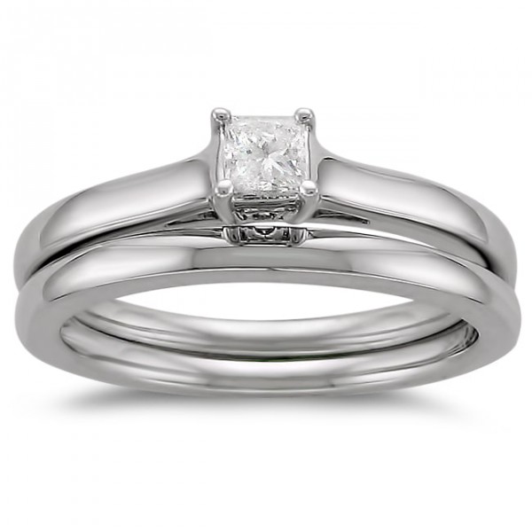 Gold 1/4ct TDW Diamond Solitaire Bridal Ring Set - Handcrafted By Name My Rings™