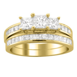 Gold 2ct TDW Princess Diamond Bridal Ring Set - Handcrafted By Name My Rings™