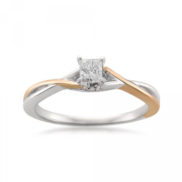 Two-tone Gold 1/4ct TDW Princess-cut Solitaire Engagement Ring - Handcrafted By Name My Rings™
