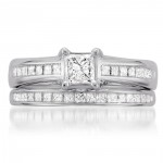 White Gold 1 1/10ct TDW Princess Diamond Bridal Ring Set - Handcrafted By Name My Rings™