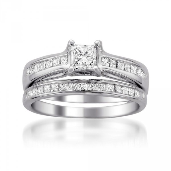 White Gold 1 1/10ct TDW Princess Diamond Bridal Ring Set - Handcrafted By Name My Rings™