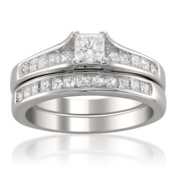 White Gold 1 1/2ct TDW Princess-cut Diamond Bridal Ring Set - Handcrafted By Name My Rings™