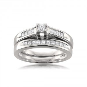 White Gold 1/2ct TDW Certified Princess-cut Diamond Bridal Ring Set - Handcrafted By Name My Rings™
