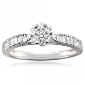 White Gold 1/2ct TDW Diamond Flower Cluster Promise Ring - Handcrafted By Name My Rings™
