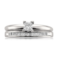 White Gold 1/2ct TDW Princess-cut Solitaire Diamond Engagment Ring and Wedding Band Bridal Set - Handcrafted By Name My Rings™