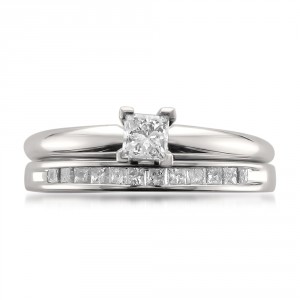 White Gold 1/2ct TDW Princess-cut Solitaire Diamond Engagment Ring and Wedding Band Bridal Set - Handcrafted By Name My Rings™