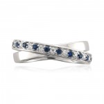 White Gold 1/8ct TDW Diamond and Blue Sapphire Ring - Handcrafted By Name My Rings™