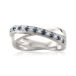 White Gold 1/8ct TDW Diamond and Blue Sapphire Ring - Handcrafted By Name My Rings™