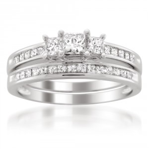 White Gold 1ct TDW Princess-cut White Diamond Engagment Ring and Wedding Band Bridal Set - Handcrafted By Name My Rings™