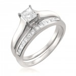 White Gold 3/4ct TDW Princess-cut White Diamond 2-piece Bridal Set - Handcrafted By Name My Rings™