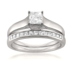 White Gold 3/4ct TDW Princess-cut White Diamond 2-piece Bridal Set - Handcrafted By Name My Rings™