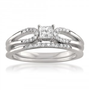 White Gold 3/8ct TDW Princess-cut Bridal Ring Set - Handcrafted By Name My Rings™
