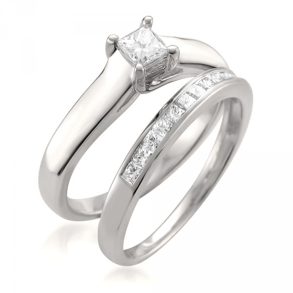 White Gold 5/8ct TDW Princess-cut White Diamond 2-piece Bridal Set - Handcrafted By Name My Rings™