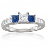 White Gold 5/8ct TDW White Diamond and Blue Sapphire Engagement Ring - Handcrafted By Name My Rings™
