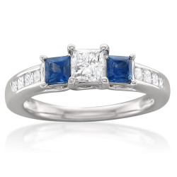 White Gold 5/8ct TDW White Diamond and Blue Sapphire Engagement Ring - Handcrafted By Name My Rings™
