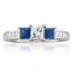White Gold 5/8ct TDW White Diamond and Blue Sapphire Engagement Ring - Handcrafted By Name My Rings™