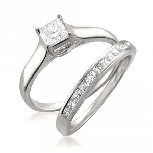 White Gold 7/8ct TDW Princess-cut Diamond 2-piece Bridal Set - Handcrafted By Name My Rings™