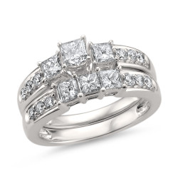 Jewelry White Gold 1 1/2ct TDW White Diamond Engagement and Wedding Ring Bridal Set - Handcrafted By Name My Rings™