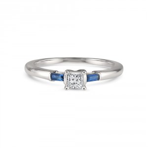 Jewelry White Gold 1/5ct TDW Princess-cut White Diamond and Sapphire Engagement Ring - Handcrafted By Name My Rings™