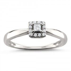 Jewelry White Gold 1/8ct TDW Princess-cut Diamond Halo Engagement Ring - Handcrafted By Name My Rings™