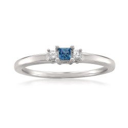 Jewelry White Gold Blue Sapphire and White Diamond 3-Stone Engagement Ring - Handcrafted By Name My Rings™