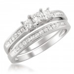 Platinum 1 1/2ct TDW Diamond 3-stone Bridal Ring Set - Handcrafted By Name My Rings™