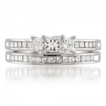 Platinum 1 1/2ct TDW Diamond 3-stone Bridal Ring Set - Handcrafted By Name My Rings™