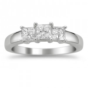 Platinum 1ct TDW Princess-cut Diamond 3-stone Ring - Handcrafted By Name My Rings™