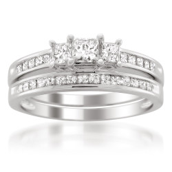 Platinum 1ct TDW Princess-cut Diamond Bridal Ring Set - Handcrafted By Name My Rings™