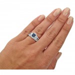 1 1/2 TGW Princess Cut Blue Sapphire Diamond Engagement Ring Set White Gold - Handcrafted By Name My Rings™