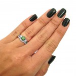 1 1/2ct Green Round Diamond 3 Stone Engagement Ring Bridal Set White Gold - Handcrafted By Name My Rings™