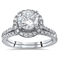 1 5/6ct TGW Round Moissanite Diamond Engagement Ring Bridal Set White Gold - Handcrafted By Name My Rings™