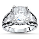 14-karat White Gold Moissanite Black Diamond Three Stone Engagement Ring - Handcrafted By Name My Rings™