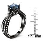 Black Gold 1 1/2ct TDW Blue Princess Cut and Round White Diamond Engagement Ring - Handcrafted By Name My Rings™