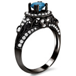 Black Gold 1 2/5ct TDW Round-cut Blue/ White Diamond Vintage Style Ring - Handcrafted By Name My Rings™