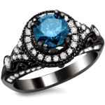 Black Gold 1 2/5ct TDW Round-cut Blue/ White Diamond Vintage Style Ring - Handcrafted By Name My Rings™