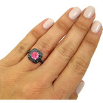 Black Gold 1 3/5ct TGW Pink Cushion-Cut Sapphire Black Diamond Halo Engagement Ring - Handcrafted By Name My Rings™