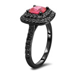 Black Gold 1 3/5ct TGW Pink Cushion-Cut Sapphire Black Diamond Halo Engagement Ring - Handcrafted By Name My Rings™