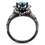 Black Gold 1 3/5ctw Blue Round Diamond Lotus Flower Engagement Ring - Handcrafted By Name My Rings™