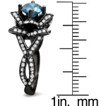Black Gold 1 3/5ctw Blue Round Diamond Lotus Flower Engagement Ring - Handcrafted By Name My Rings™
